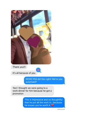 A Broom List client sharing a relationship milestone