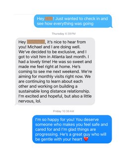 Client message celebrating a successful Broom List match